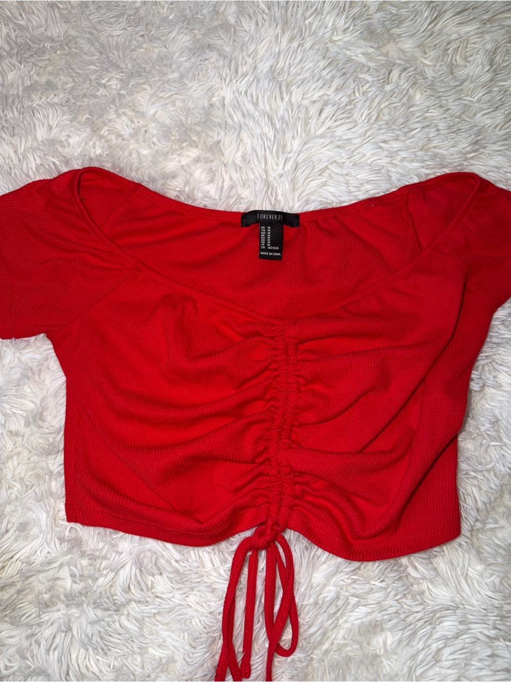 Forever 21 Red Ruched Tie-Front Crop Top